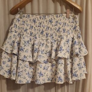 a new day Floral Mini Skirt - Blue and Cream